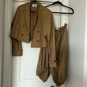 Two Piece Crop Jacket Pant Set
